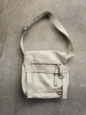 Y2k Jessica Simpson Laptop Messenger Bag Beige Leather Crossbody M